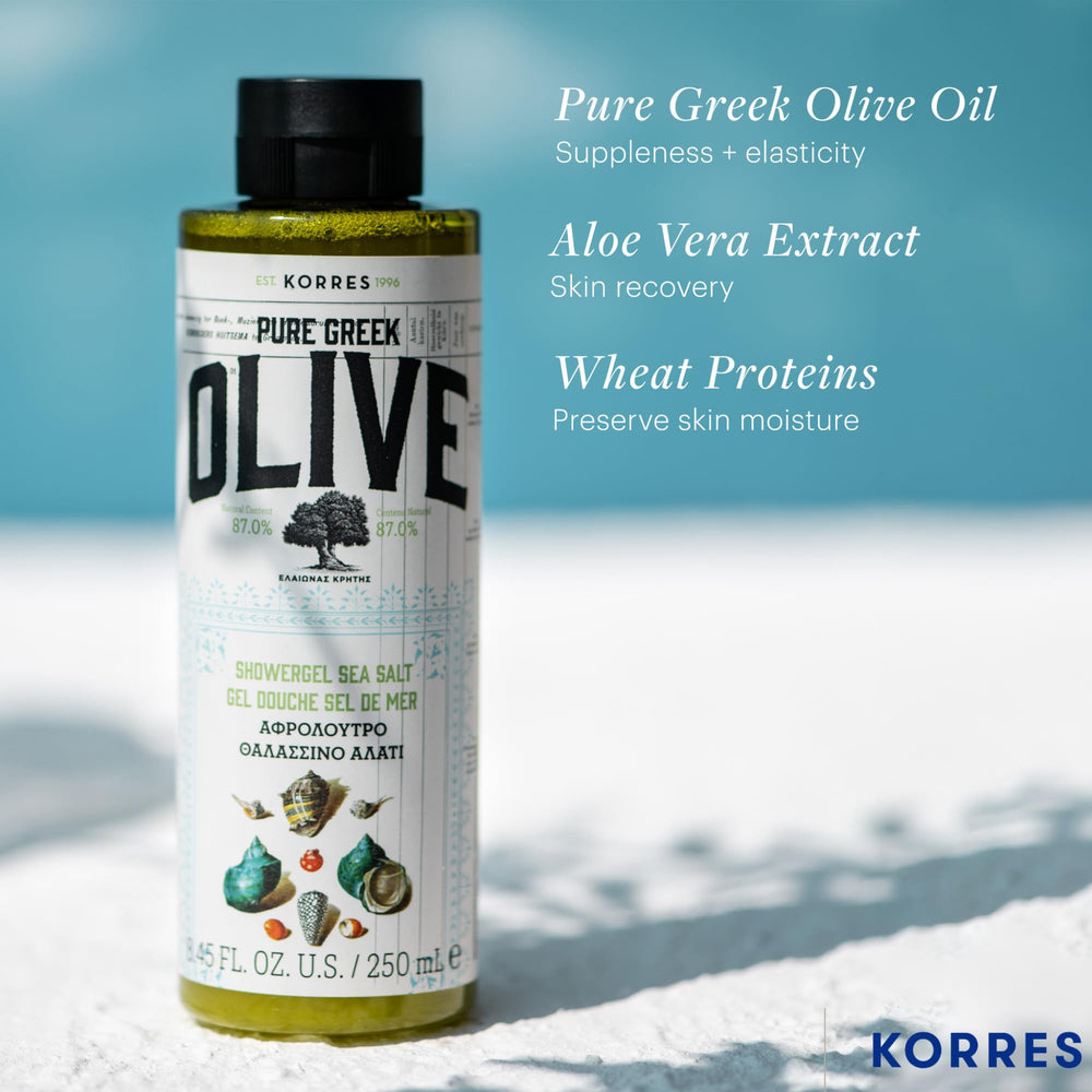 KORRES Olive Oil Shower Gel lather showcases rich foam delivering lasting moisture.