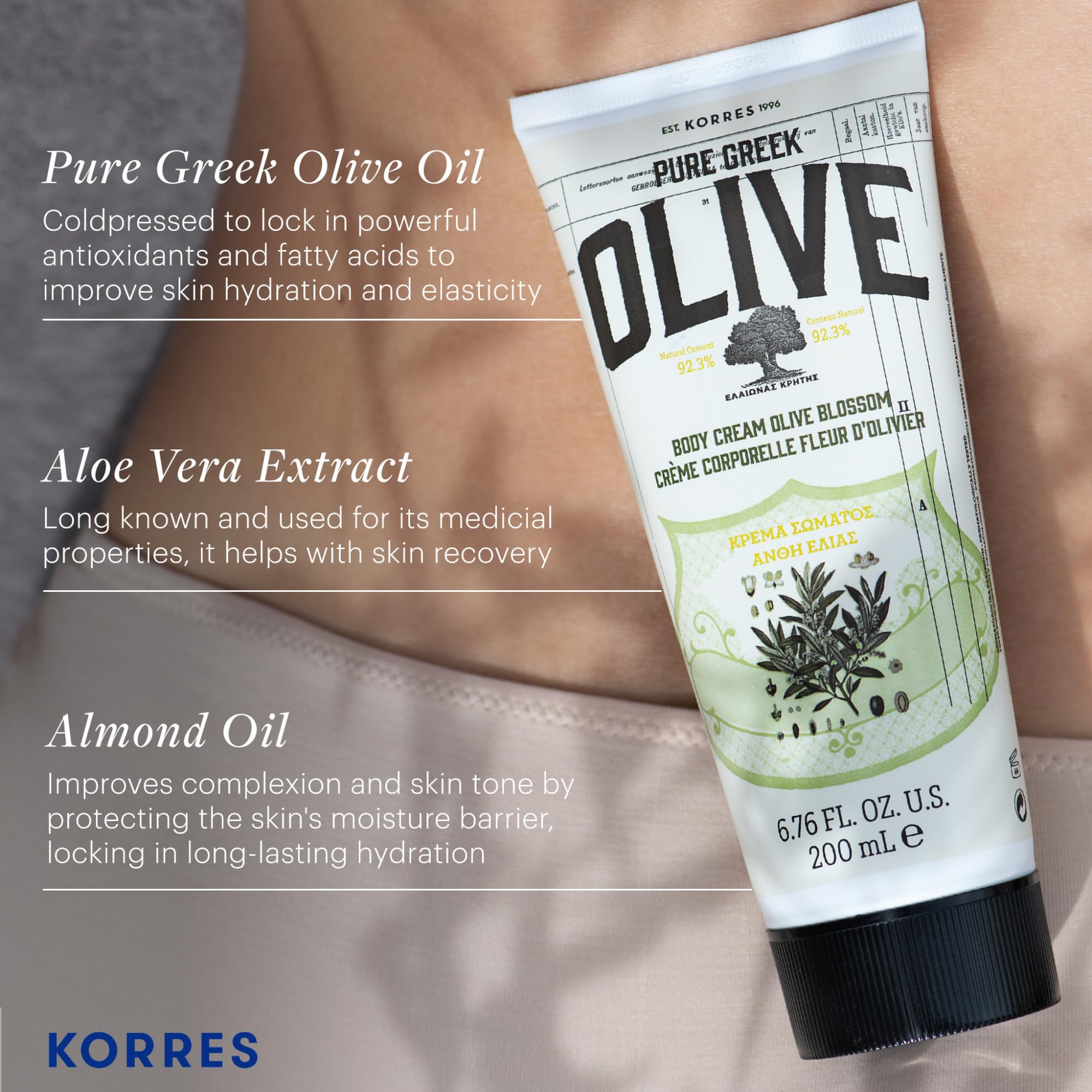 KORRES pure Greek olive oil close-up highlighting nourishing ingredient