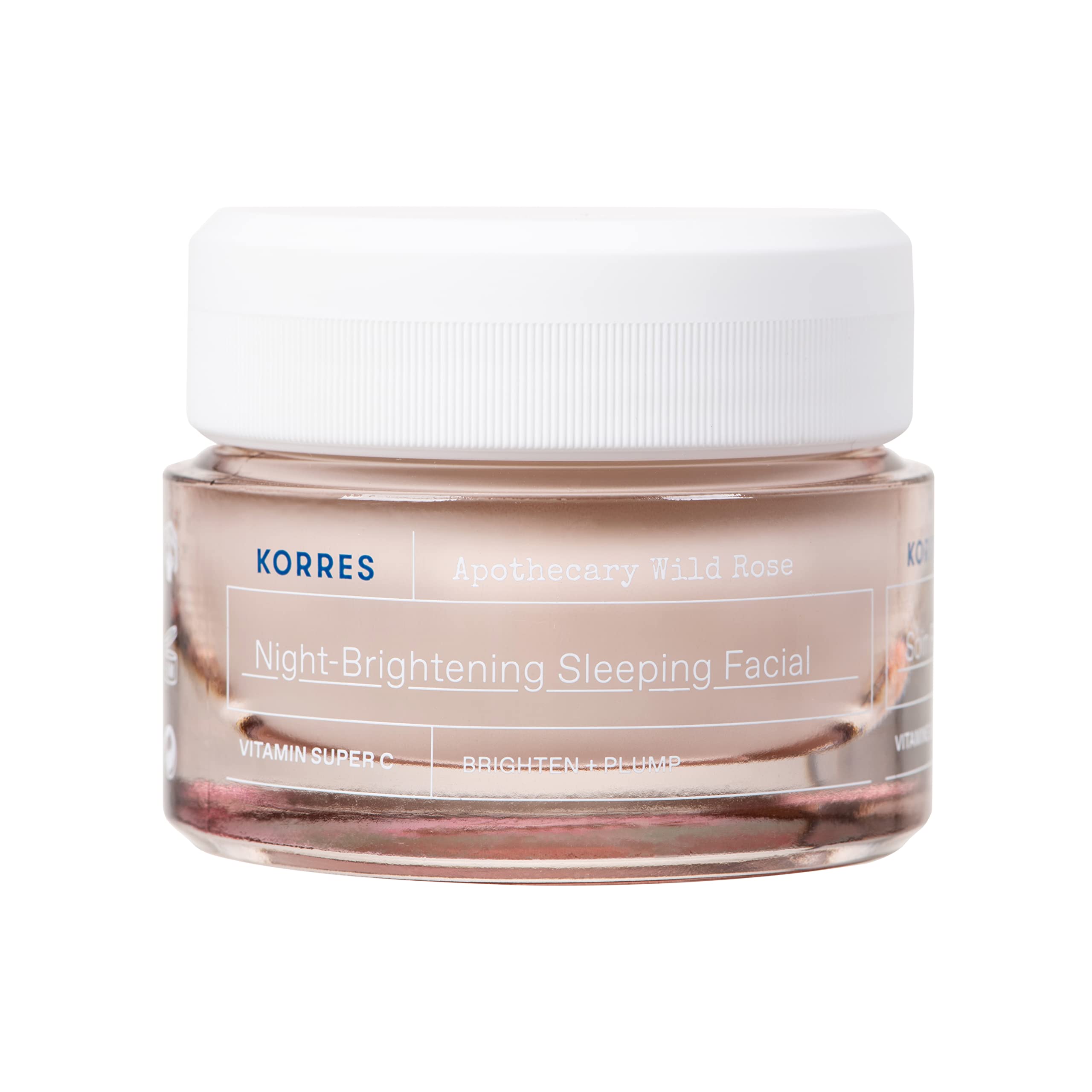 KORRES Wild Rose Night Cream jar closeup showing rich texture for overnight hydration.