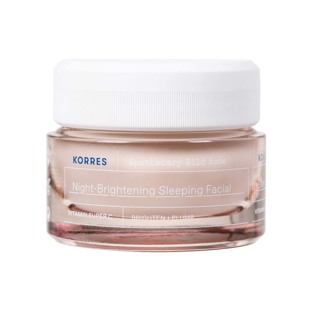 KORRES Wild Rose Night Cream jar closeup showing rich texture for overnight hydration.