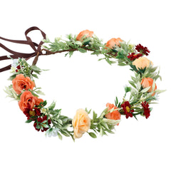 KorViSHOW floral crown orange boho leaves for natural wedding styling.