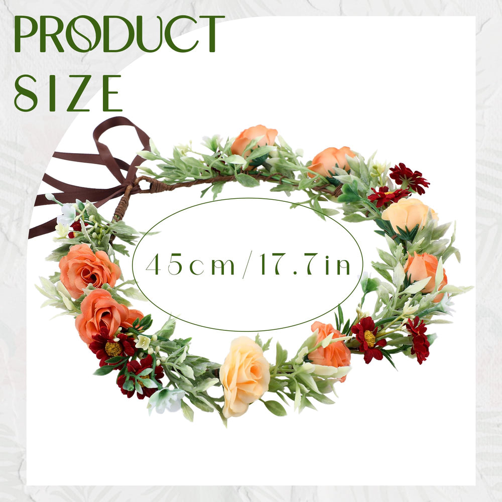 KorViSHOW orange flower headband for wedding photos and festive celebrations.