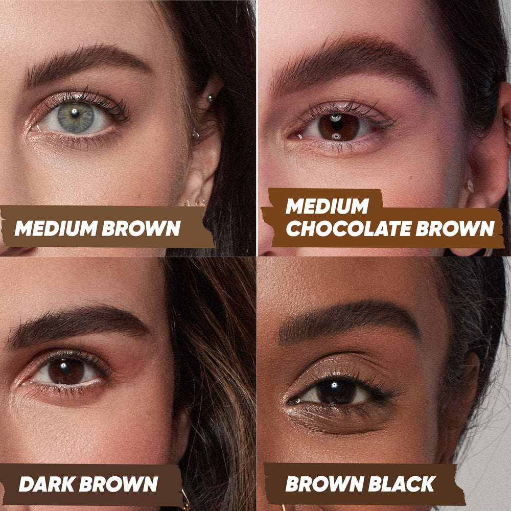 Kosas Air Brow Tinted Gel longwear finish maintains brows through daily activities.