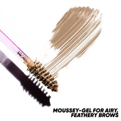 Kosas Air Brow tinted gel spoolie application demonstrating precise buildable color
