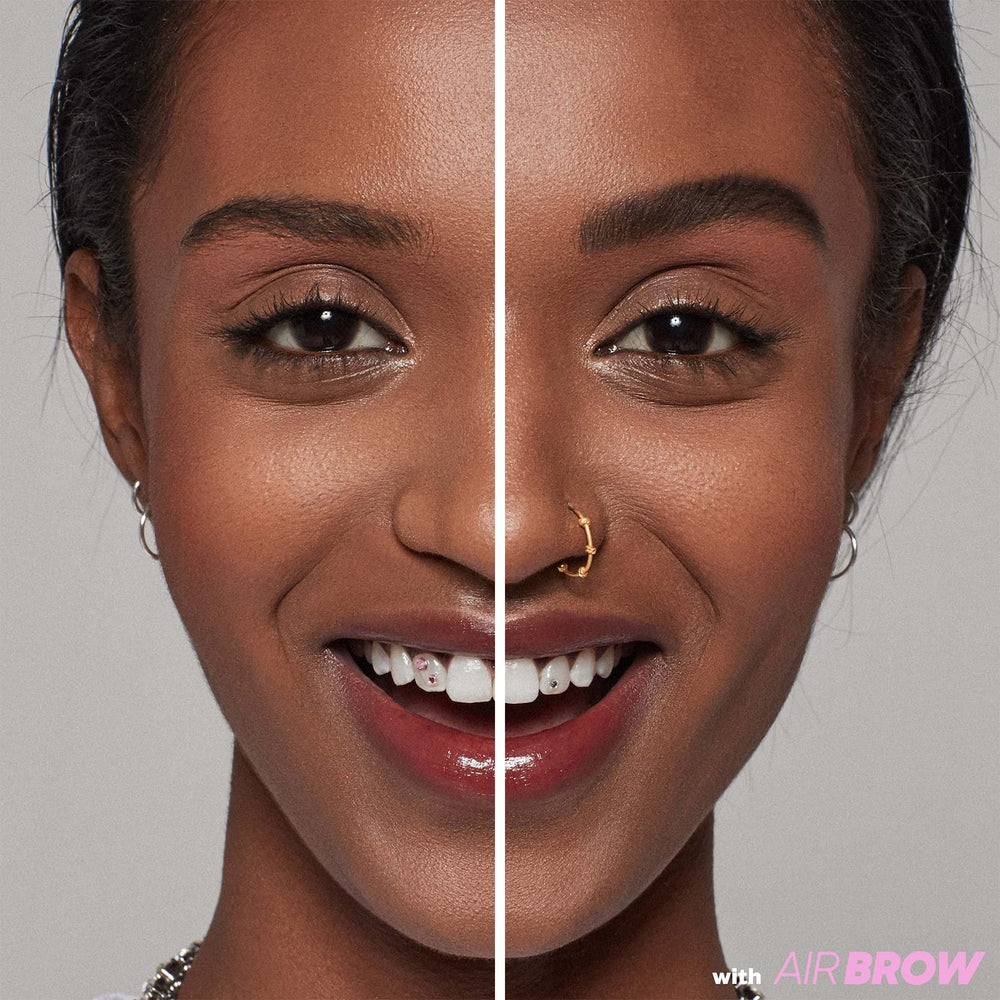 Kosas Air Brow tinted gel texture with soft hold and sheen.
