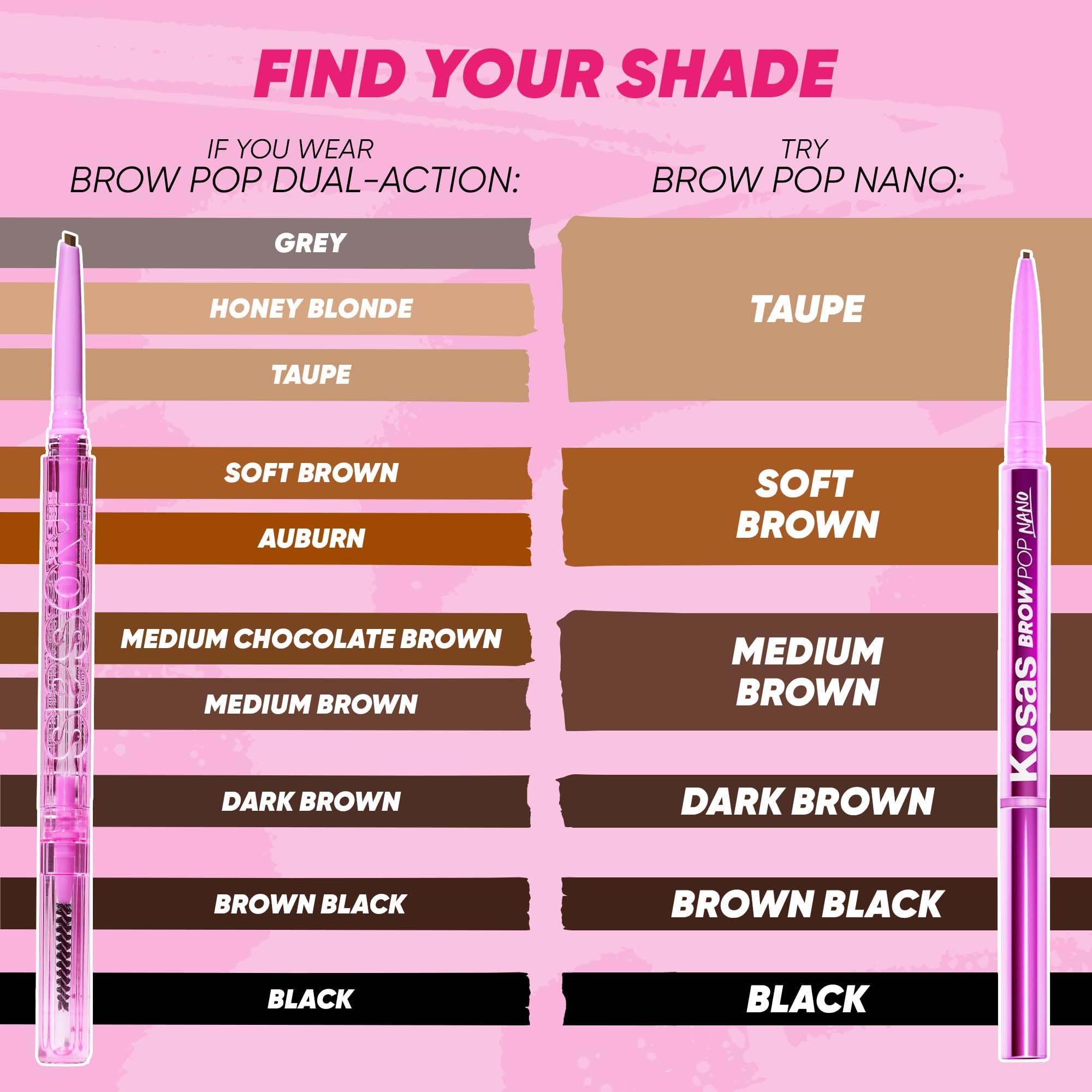 Kosas Brow Pop Nano medium brown shade blends seamlessly for soft everyday brows