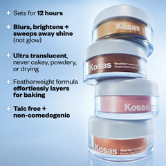Kosas Cloud Set airbrushed finish on skin suggests long wear and oil control.