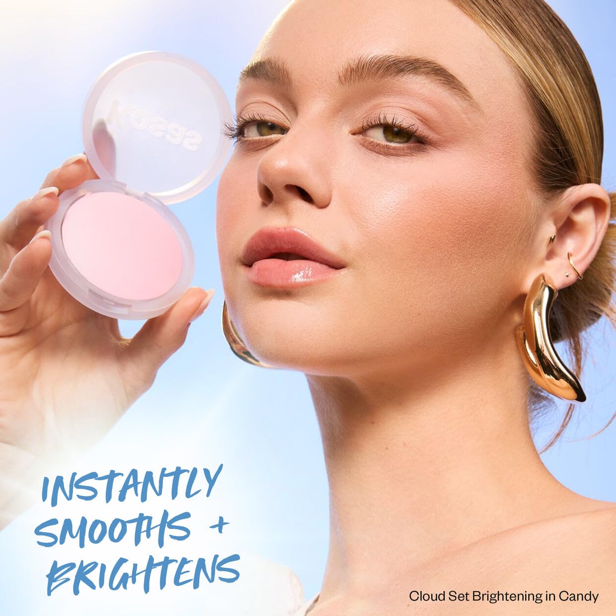 Kosas Cloud Set Candy application with brush for even coverage and shine control.