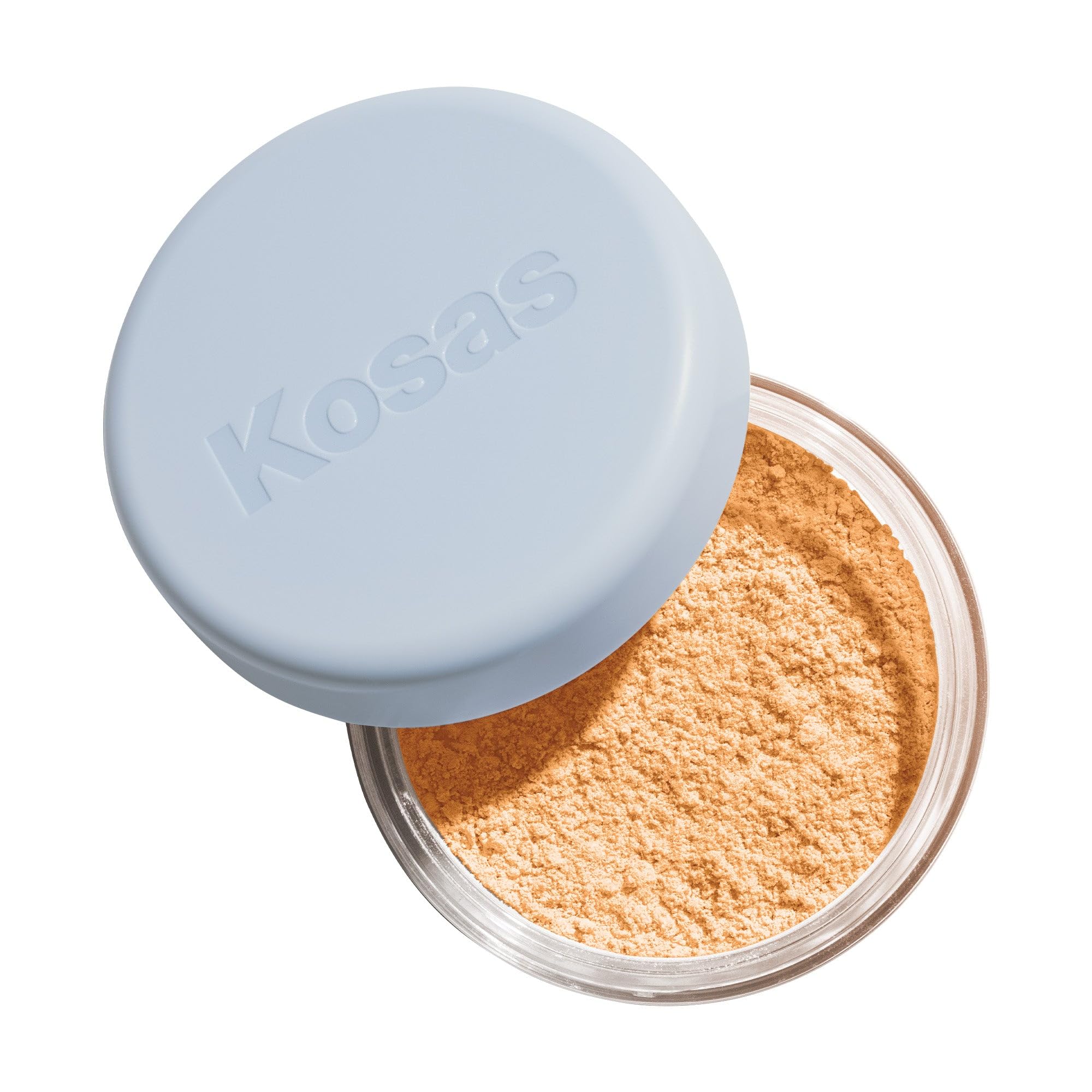 Kosas Cloud Set loose powder jar closeup shows silky, talc-free texture for a soft finish.