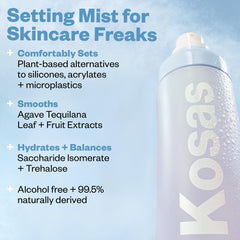 Kosas Cloud Set mist application closeup, spritz for instant refresh and breathable skin