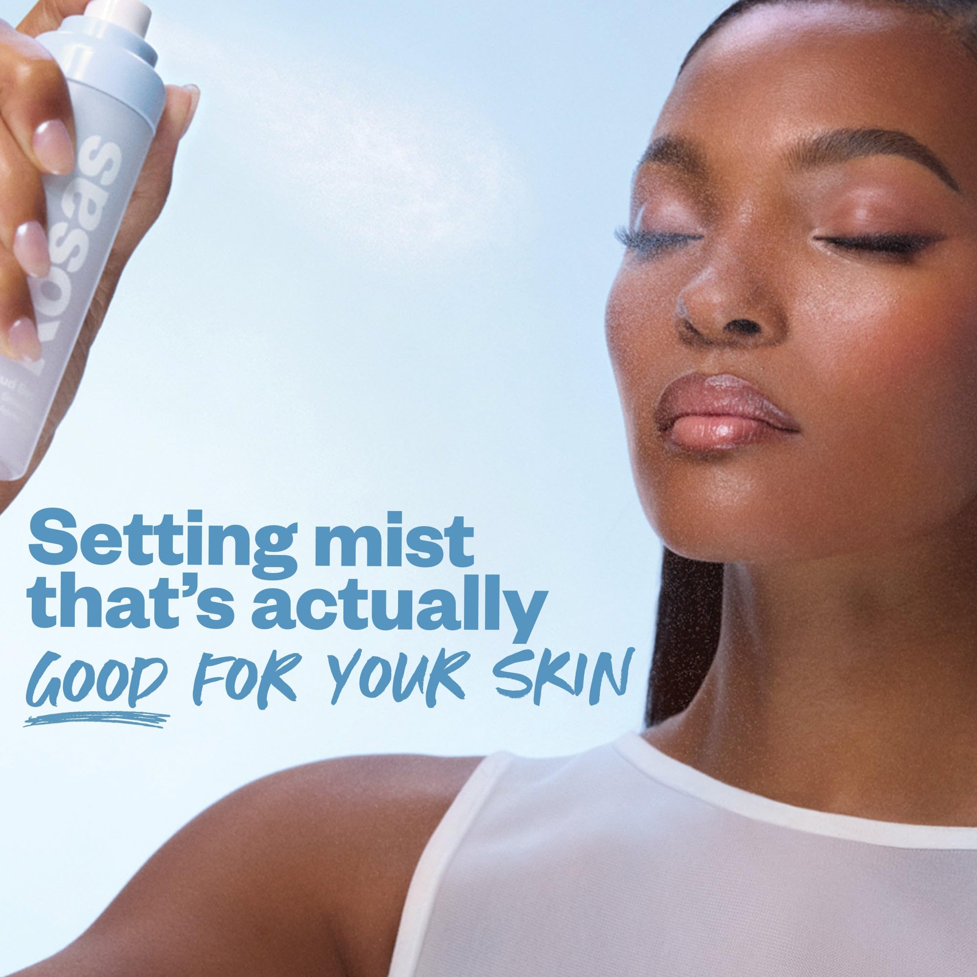 Kosas Cloud Set mist fragrance-free label emphasizing sensitive-skin suitability
