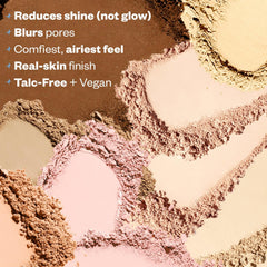 Kosas Cloud Set shine-control shot highlights pores and shine being minimized.