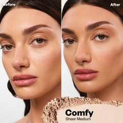 Kosas Cloud Set texture closeup reveals soft, airy powder texture for smooth skin.