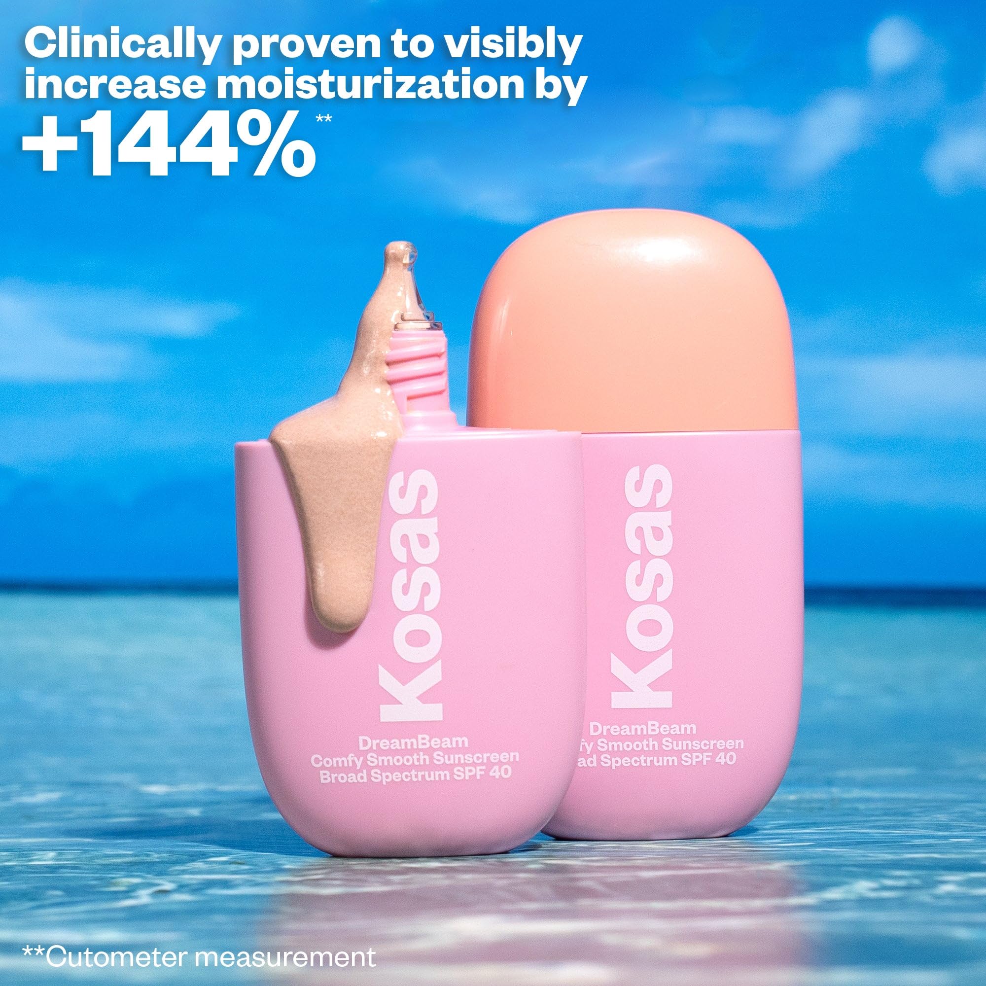 Kosas DreamBeam ceramides-peptides close-up highlights skin-plumping smoothing potential.