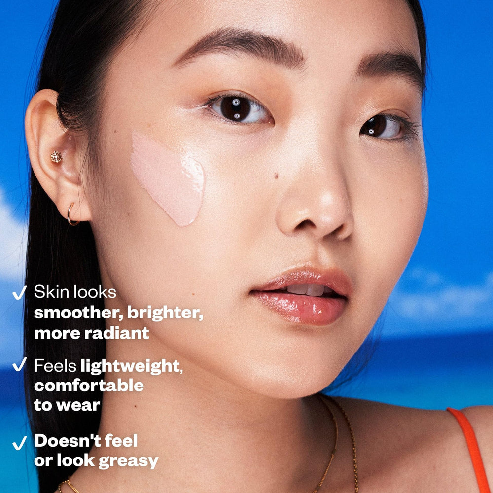 Kosas DreamBeam hyaluronic-acid glow close-up emphasizes hydration.