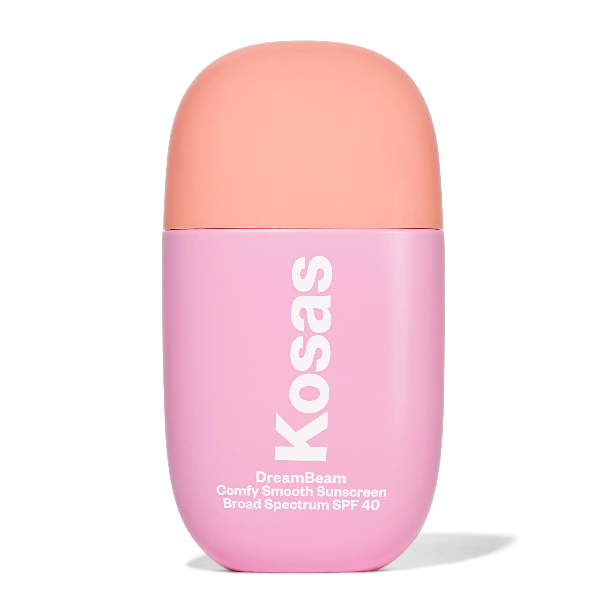 Kosas DreamBeam packaging close-up highlighting SPF 40 protection for makeup prep.