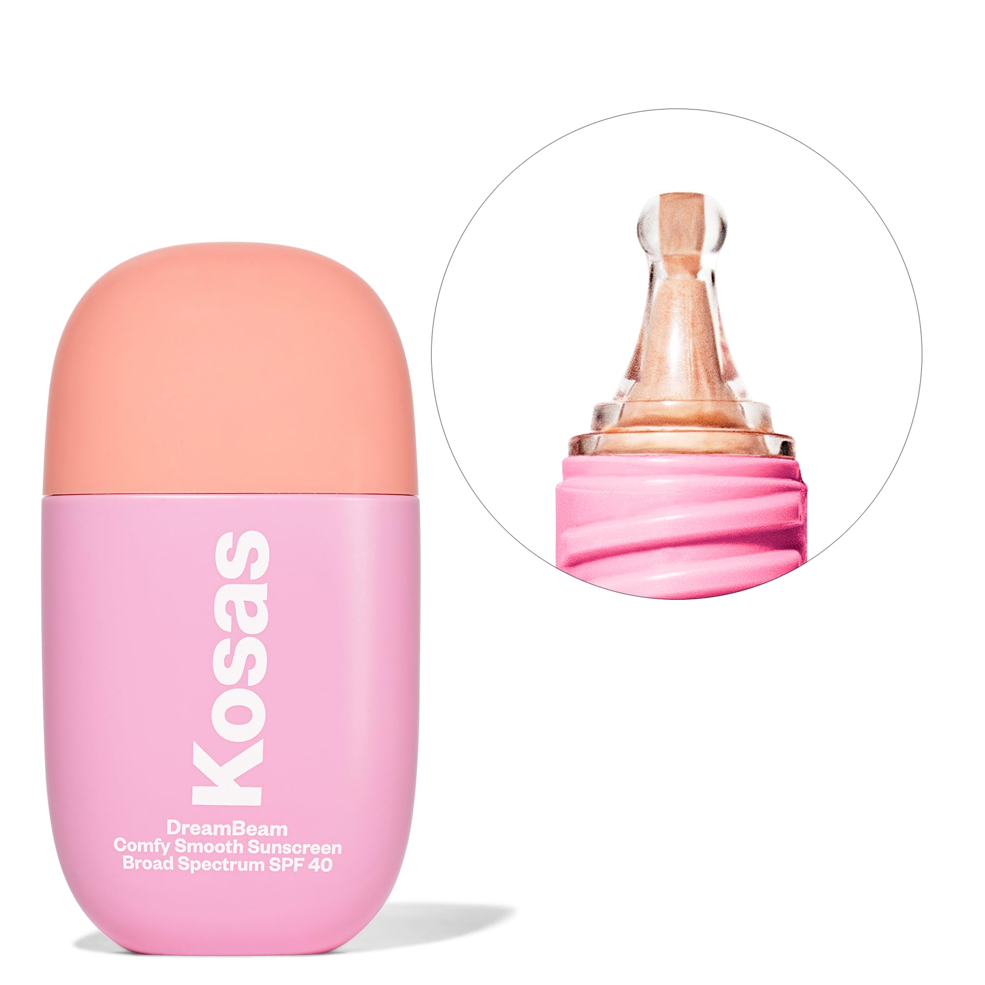 Kosas DreamBeam texture swatch shows lightweight mineral sunscreen for smooth makeup base.