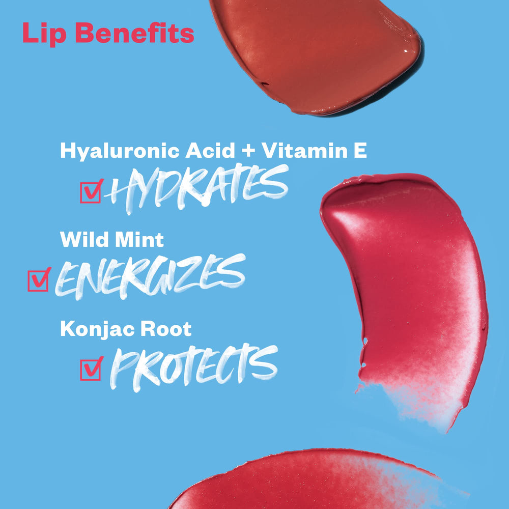 Kosas Lipfuel clear swatch on lip highlights ultra-hydration and comfortable daily wear.