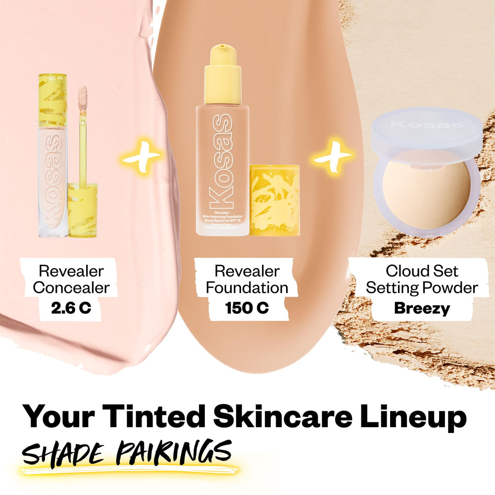 Kosas Revealer Concealer pink algae and arnica ingredients panel communicates soothing, skin-loving benefits