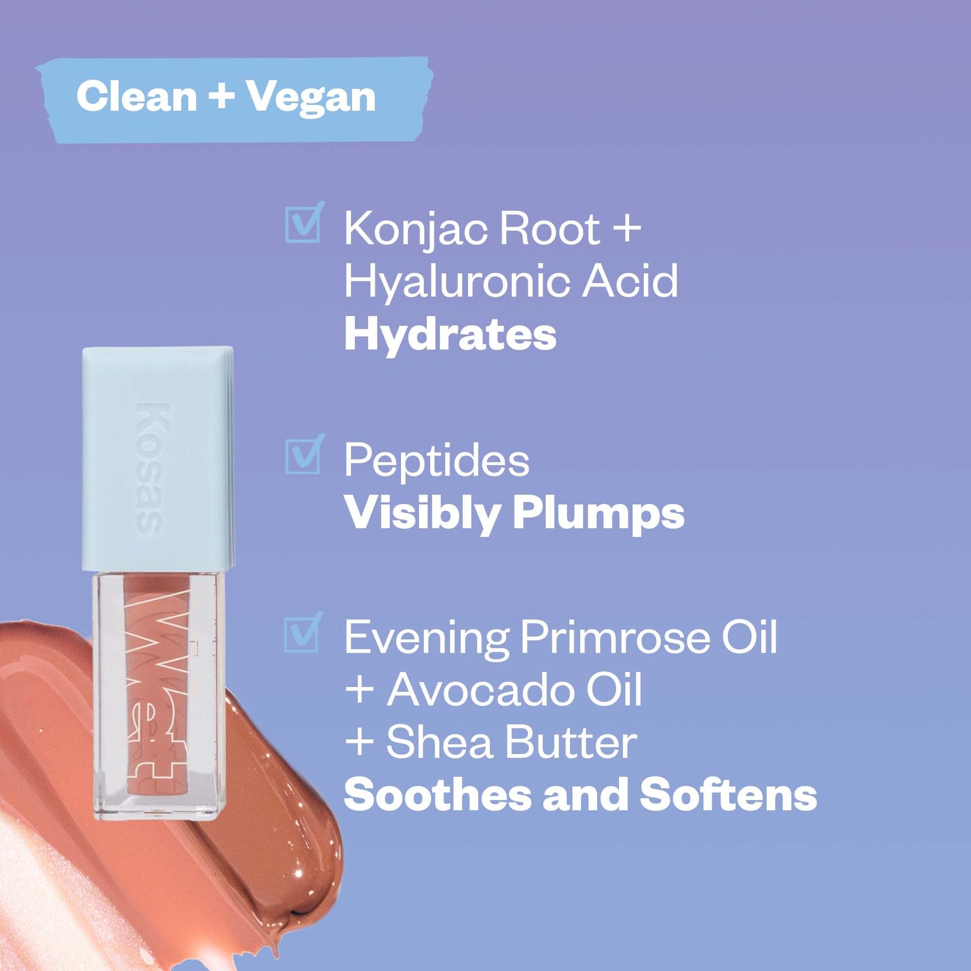 Kosas Wet Lip Oil Gloss peptides emphasize support for smoother-looking lips.