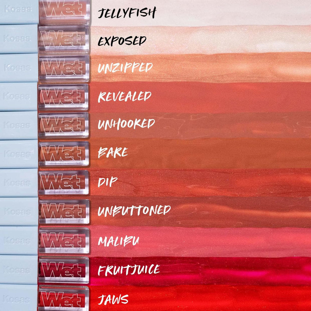 Kosas Wet Lip Oil Gloss model wearing shows natural, juicy color.