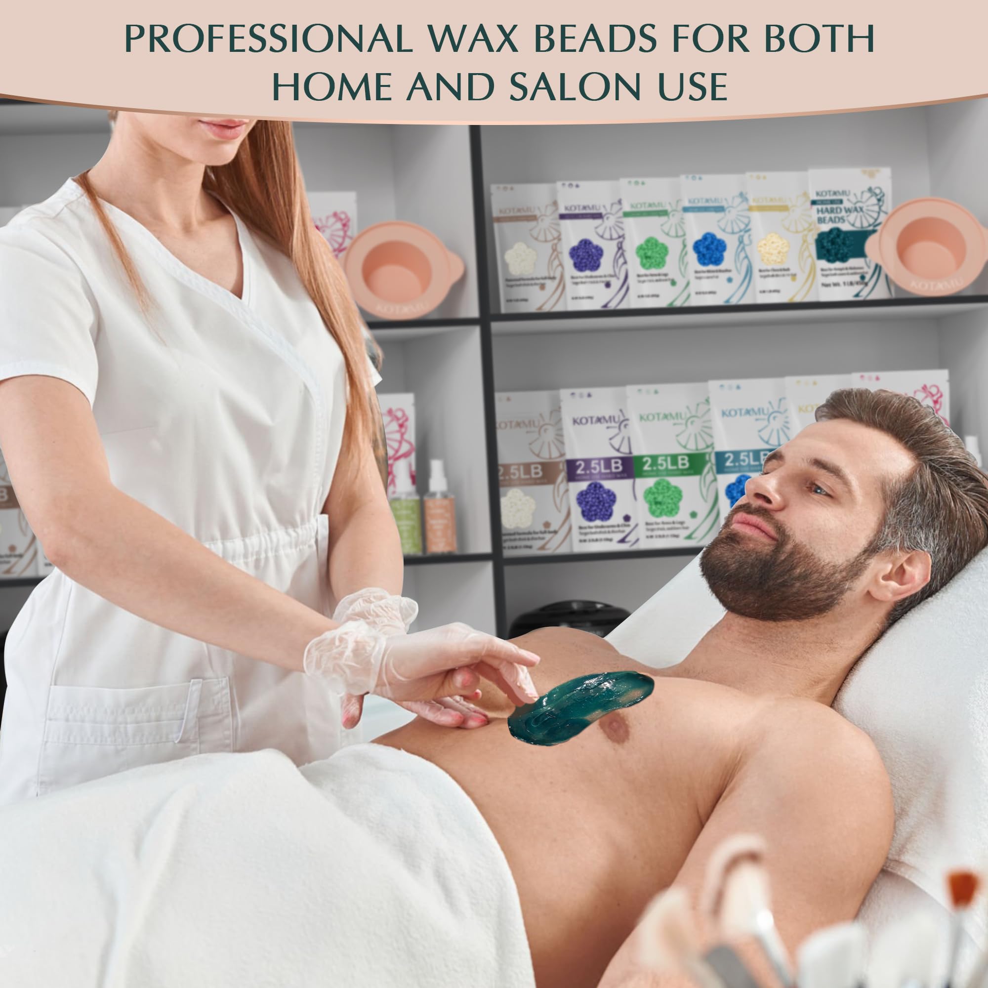 KOTAMU hard wax beads abdomen waxing image emphasizes precision on midsection.