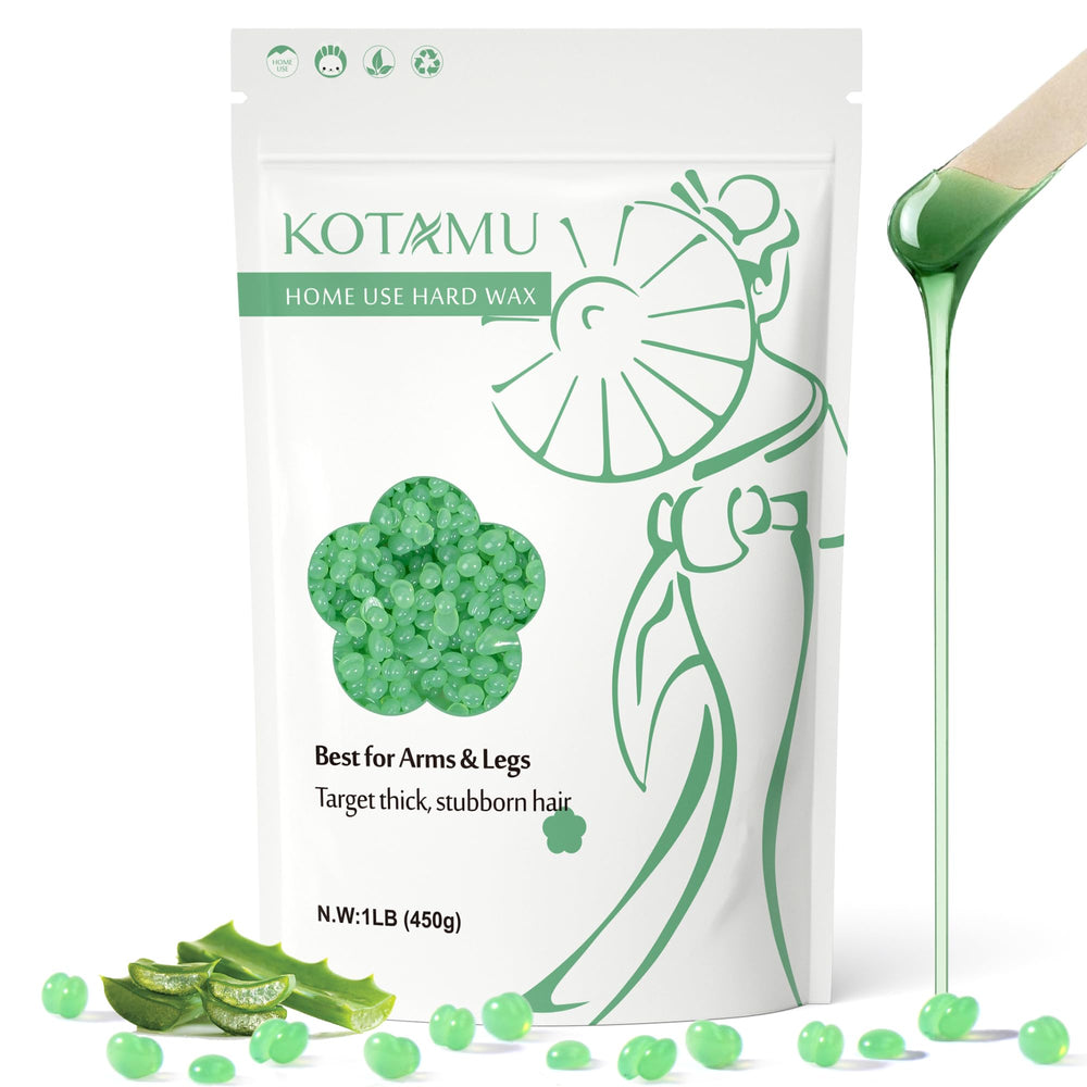 KOTAMU Wax Beads 1lb Aloe Vera pack for gentle, skin-friendly hair removal