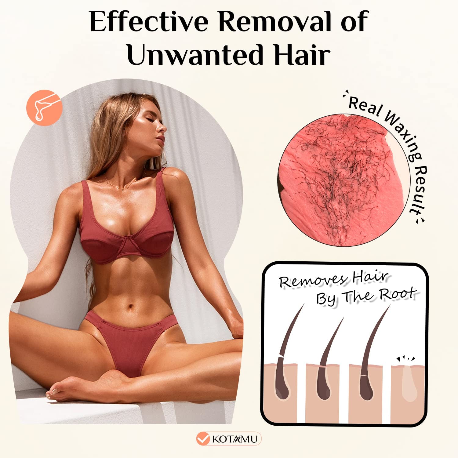 KOTAMU wax beads 1lb package showcases salon-quality at home waxing.