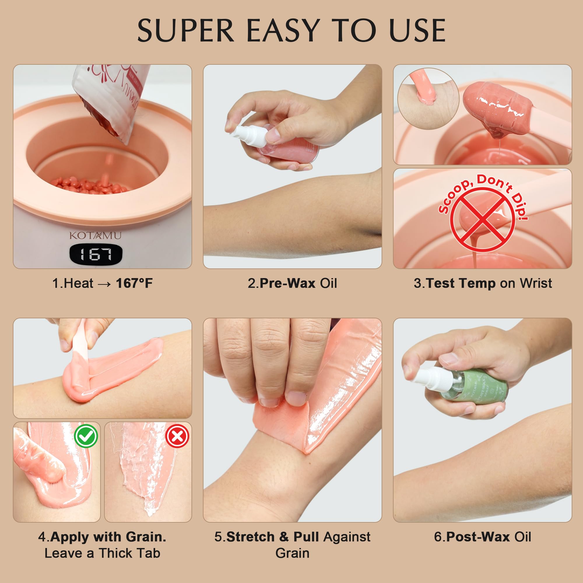 KOTAMU home salon setup image shows all-in-one wax kit convenience.