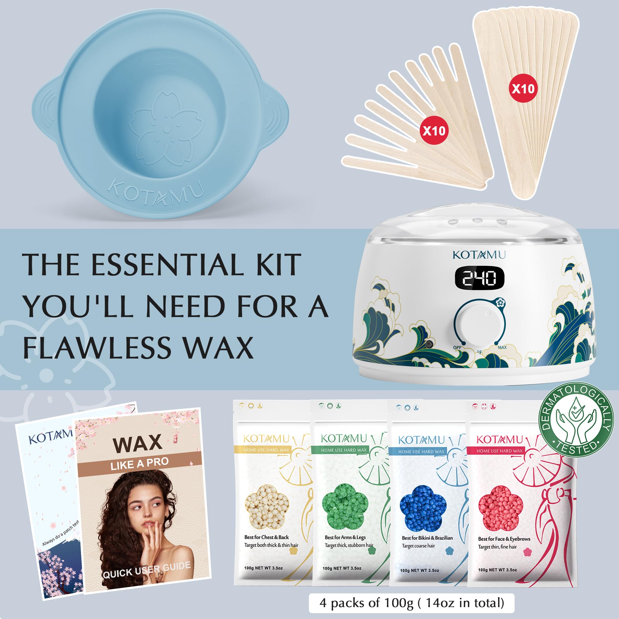 KOTAMU waxing kit with PTС technology and precise temperature controls.
