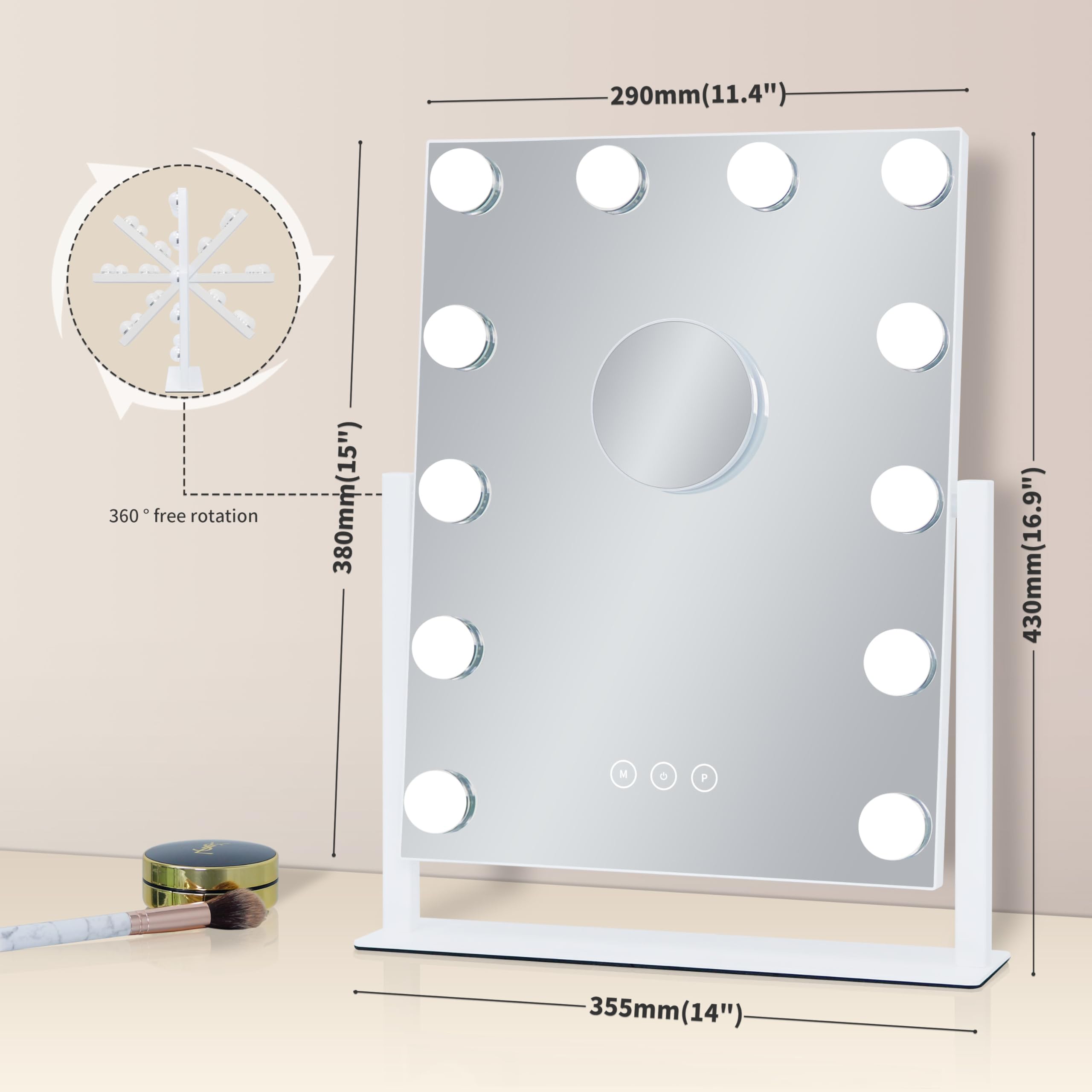 Kotdning vanity mirror with 3 color modes for warm, neutral, cool tones