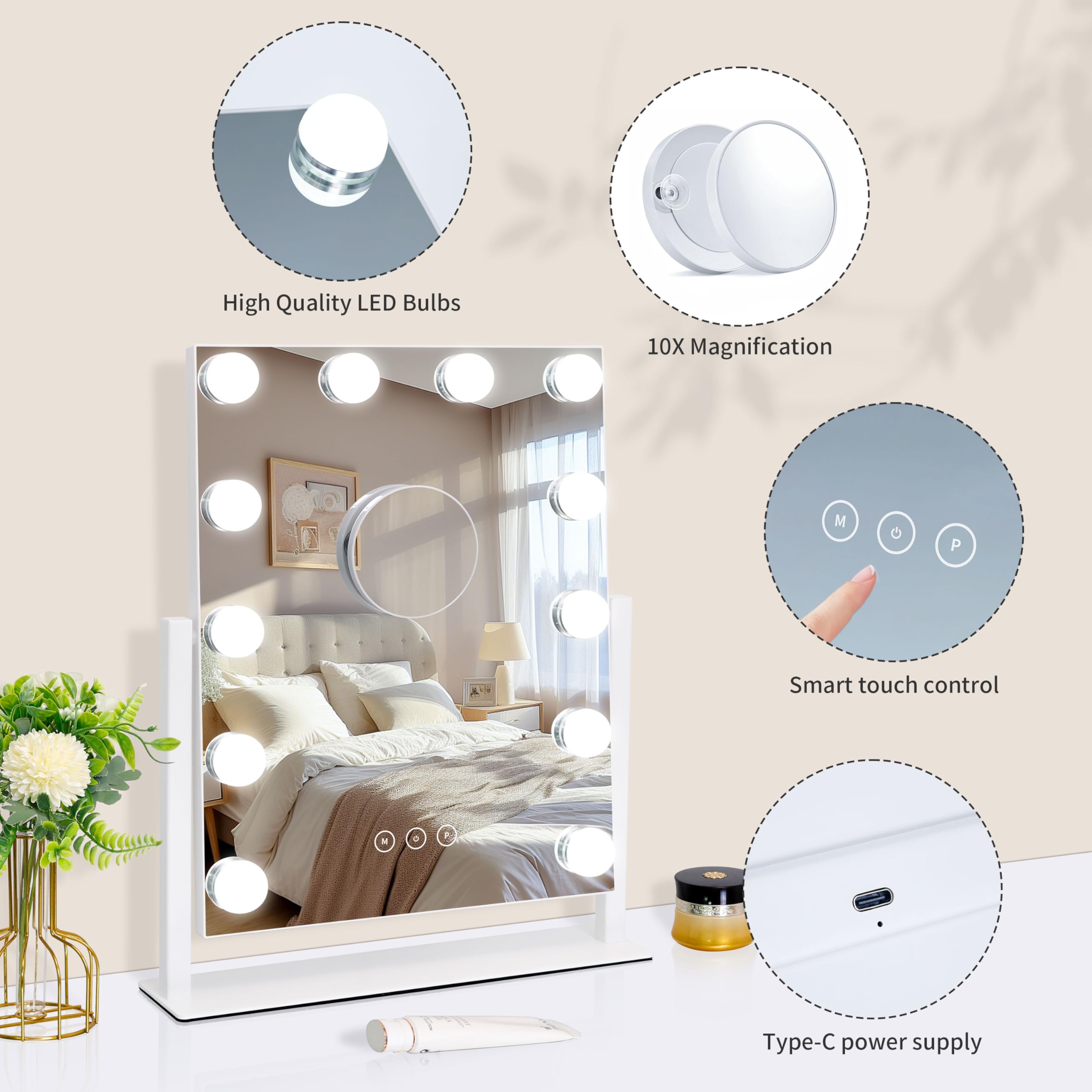 Kotdning vanity mirror rotates 360 degrees for multi-angle grooming