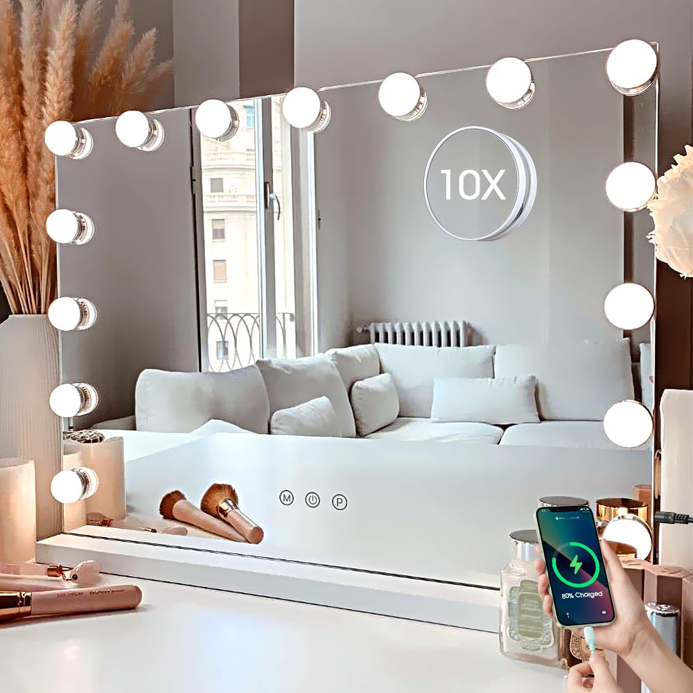 Kottova vanity mirror with lights showcases a broad 23x18-inch view for precise makeup application.