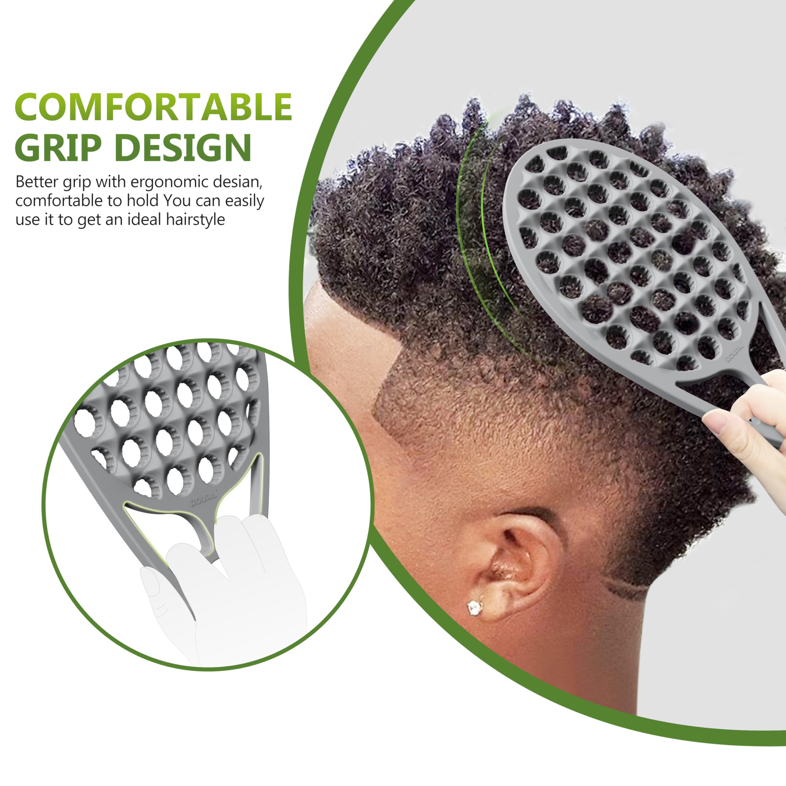 KOUPA Magic silicone curly brush raised surface detail promotes gentle scalp massage during styling