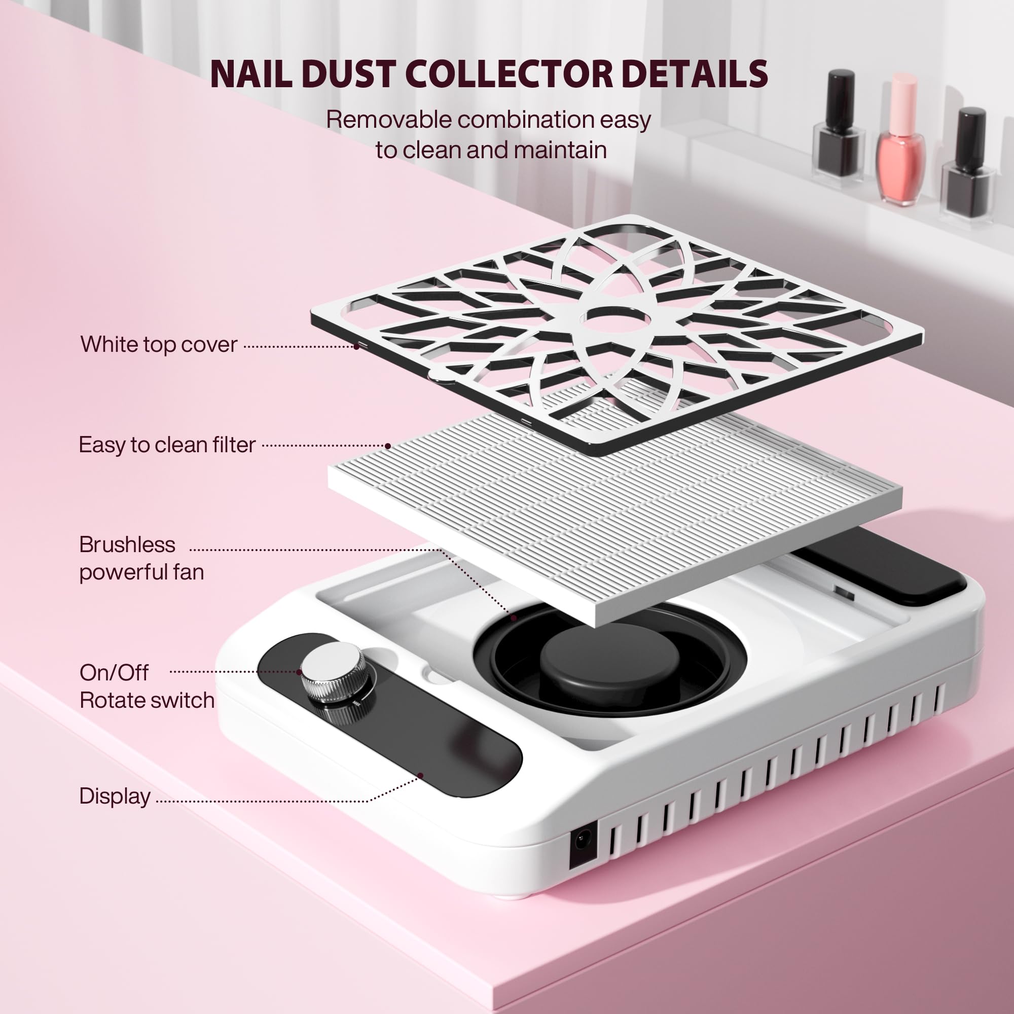 Kouzitop Nail Dust Collector reusable filter illustrating low-cost maintenance