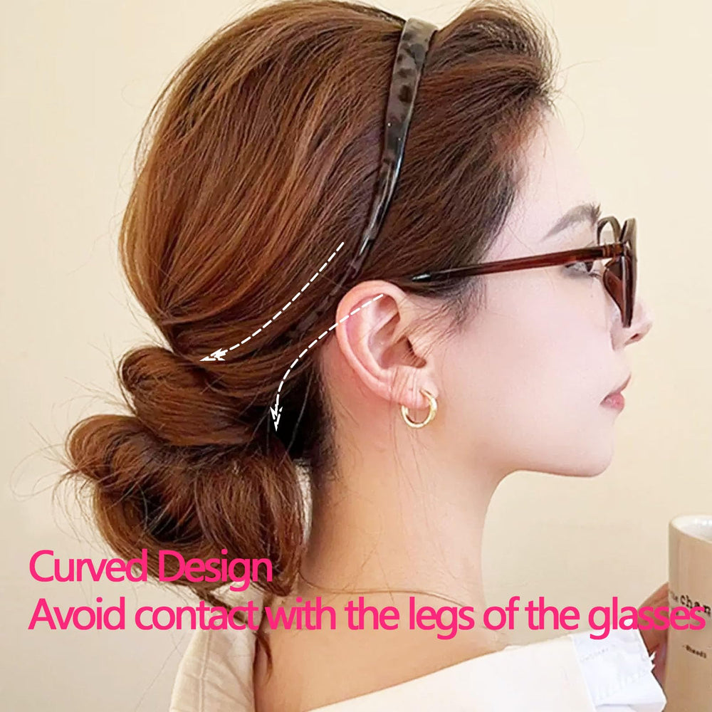 KOVOLITU leopard-print headband close-up shows glasses compatibility and style.