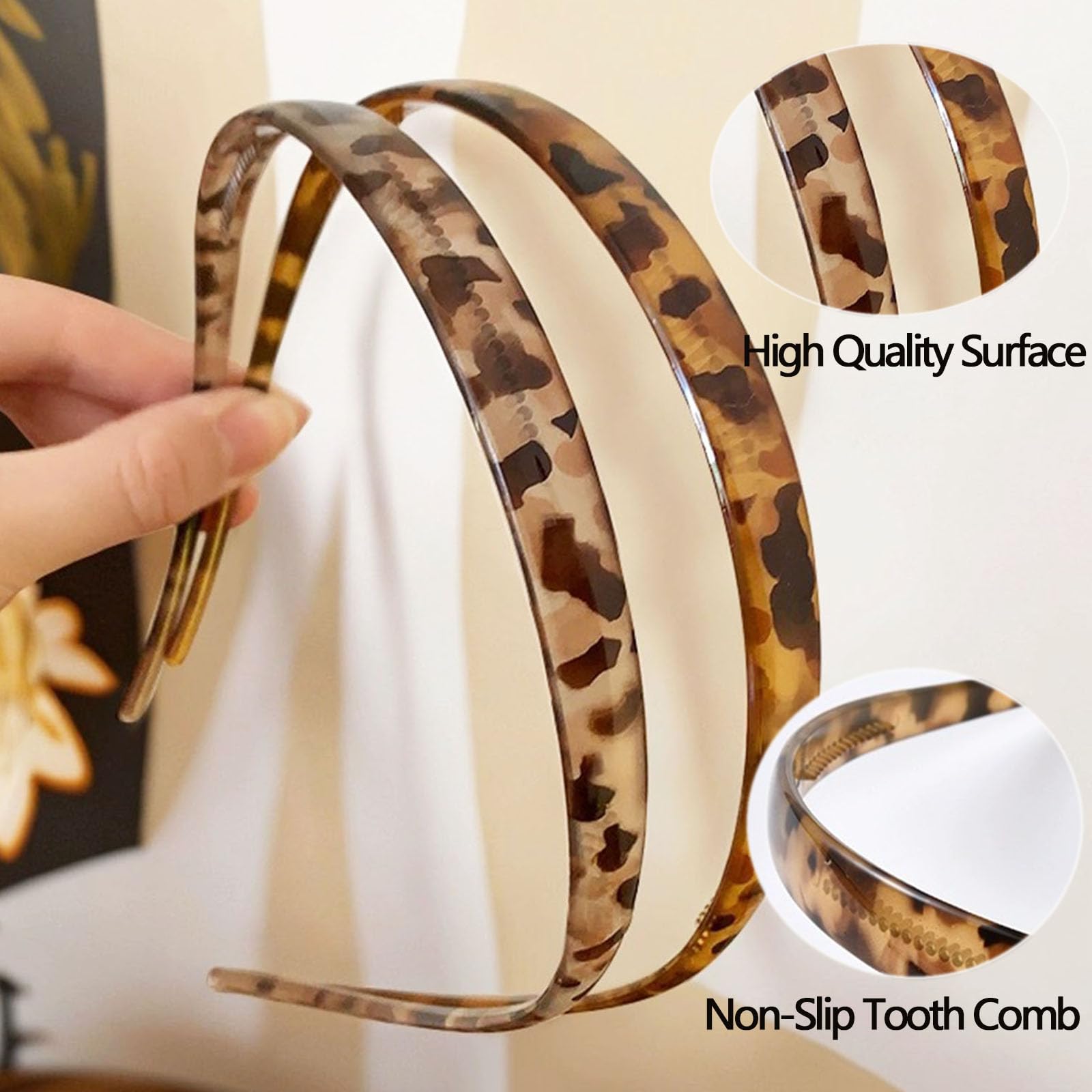 KOVOLITU plastic skinny headband in brown/black demonstrates elasticity and durability.