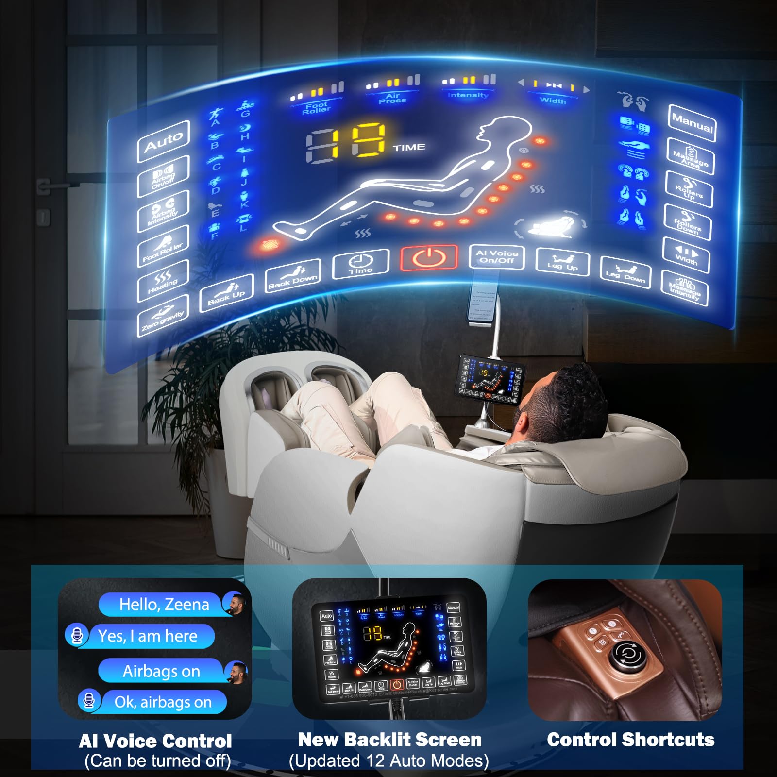 KoziSense A18 AI voice control enables hands-free adjustments