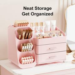 KQJS makeup organizer drawer detail highlights silver handle and inner compartments.
