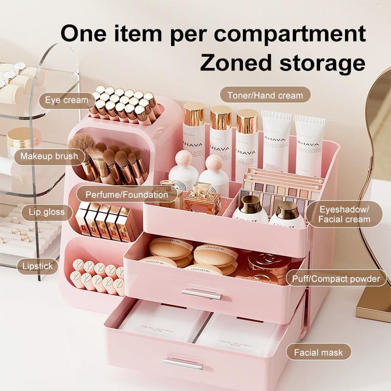 KQJS makeup organizer side profile demonstrates compact footprint for dresser surfaces.