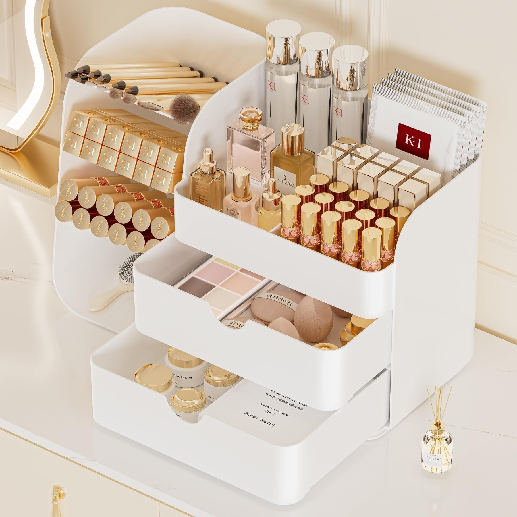 KQJS Makeup Organizer skincare bottles slot helps store skincare neatly.