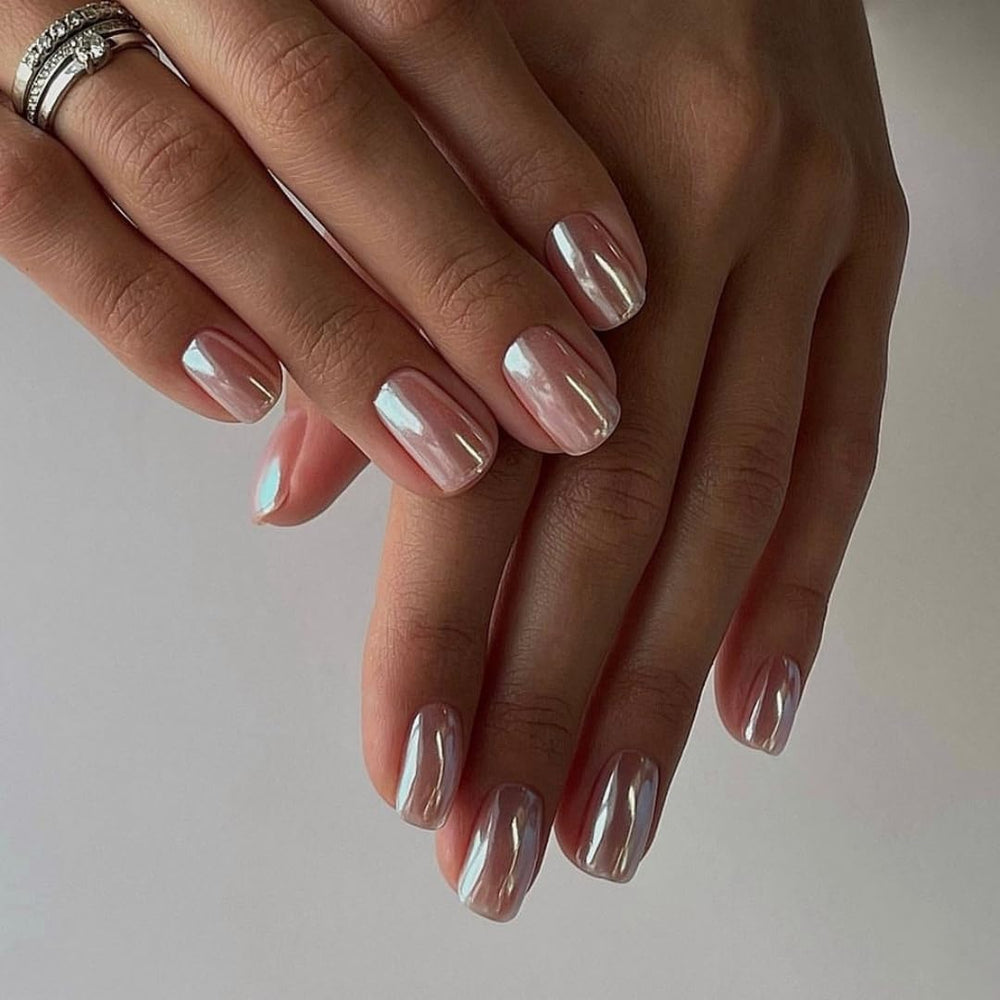 KQueenest chrome nails with glossy finish in short square for bold shine