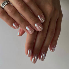 KQueenest chrome nails with glossy finish in short square for bold shine