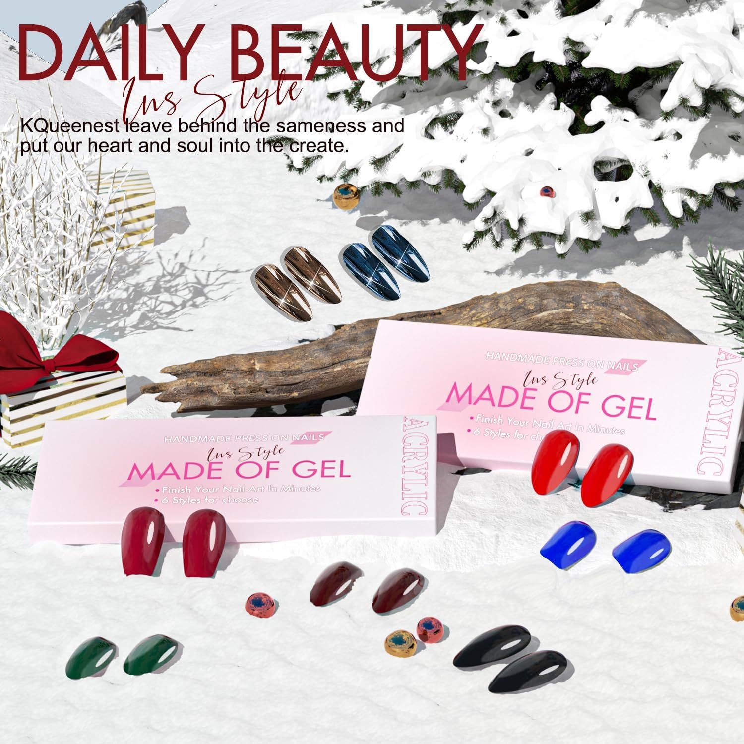 KQueenest chrome press on nails natural-looking on nails look