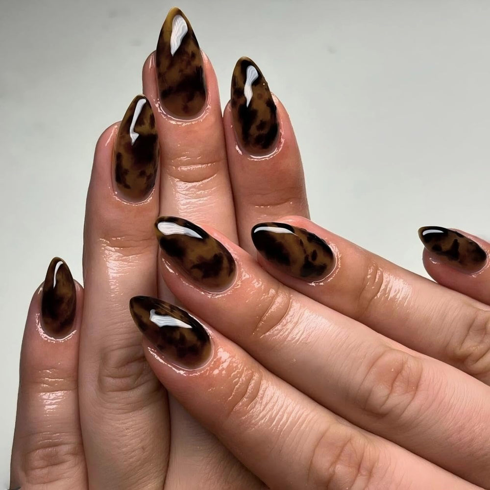 KQueenest marble design tortoise shell nails chic lightweight wear