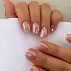 KQueenest nude chrome press-on nails in square shape for durable daily wear