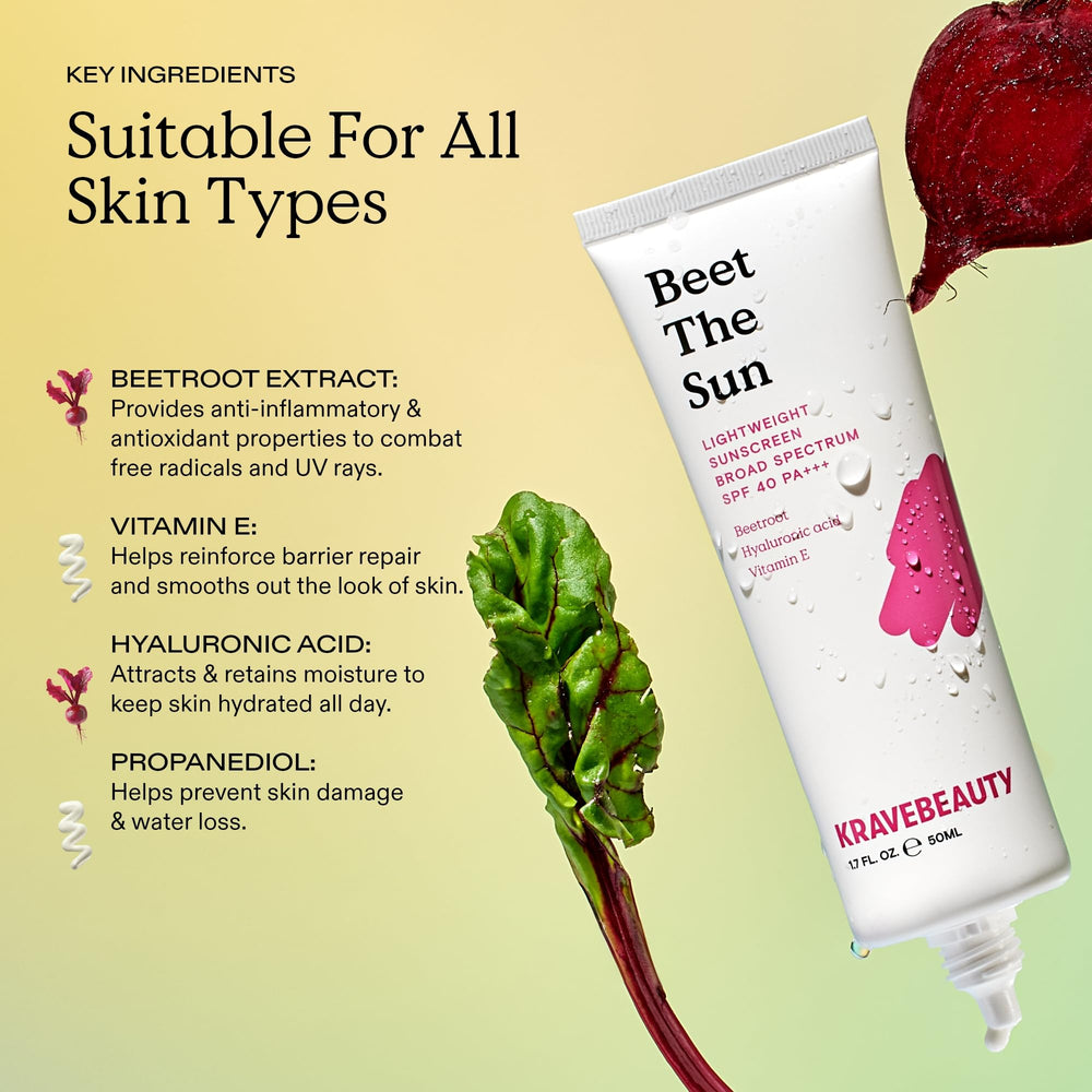 KraveBeauty Beet The Sun SPF 40 under makeup scenario offers smooth base
