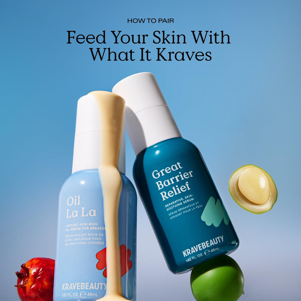 KraveBeauty Great Barrier Relief Serum Duo box-closeup conveys sustainable packaging and barrier support concept