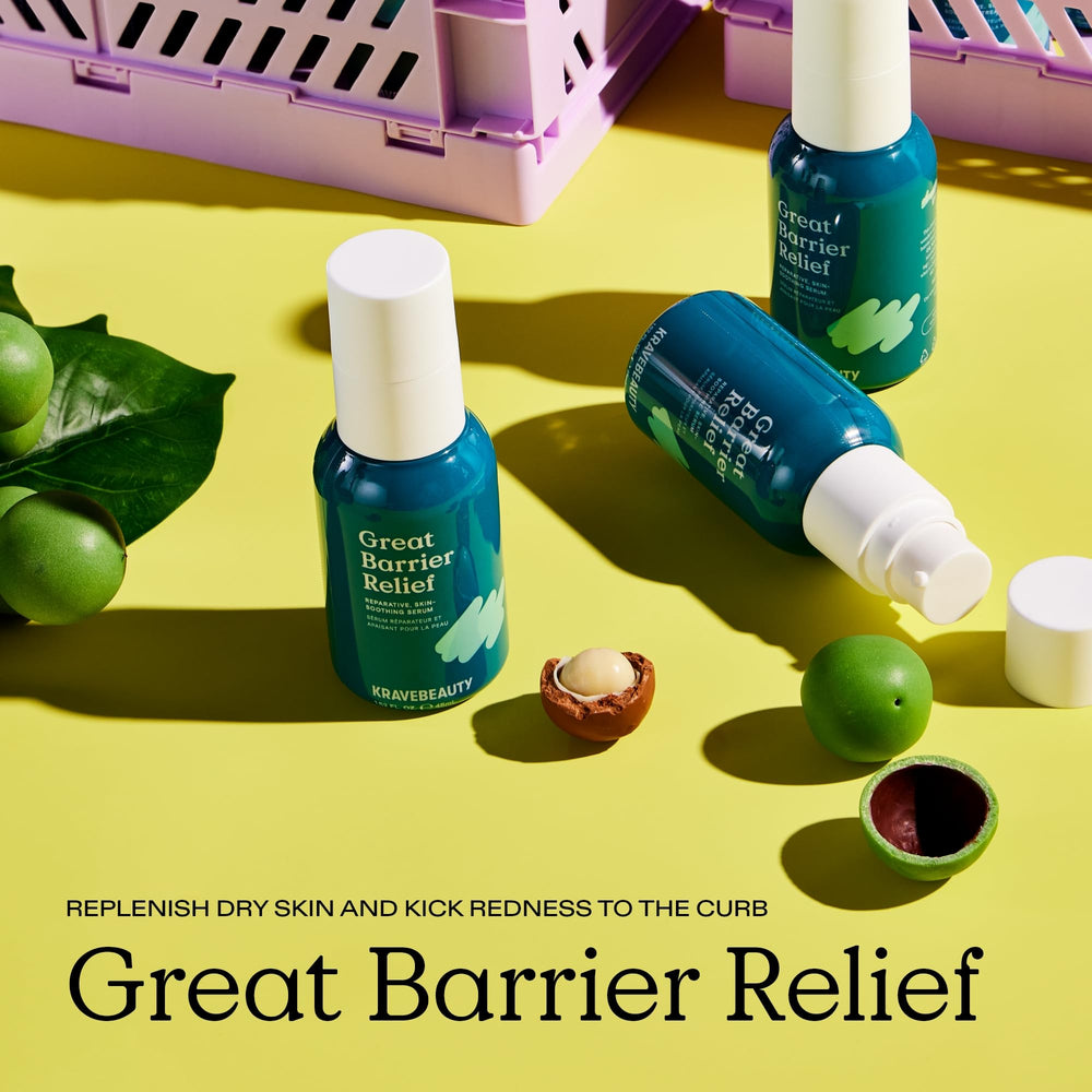 KraveBeauty Great Barrier Relief Serum Duo packaging-box highlights vegan, cruelty-free commitment and clean ingredients