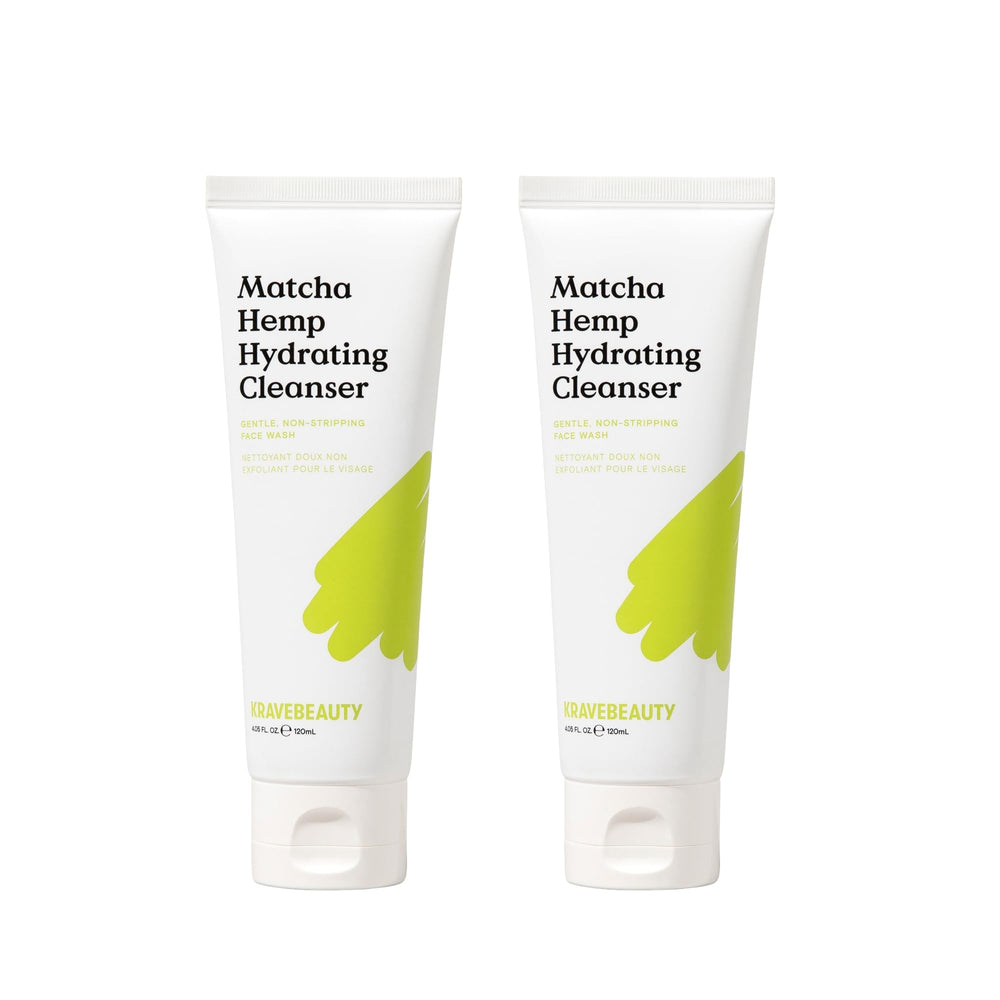KraveBeauty Matcha Hemp Hydrating Cleanser duo packshot highlights vegan daily cleanser for hydrated skin